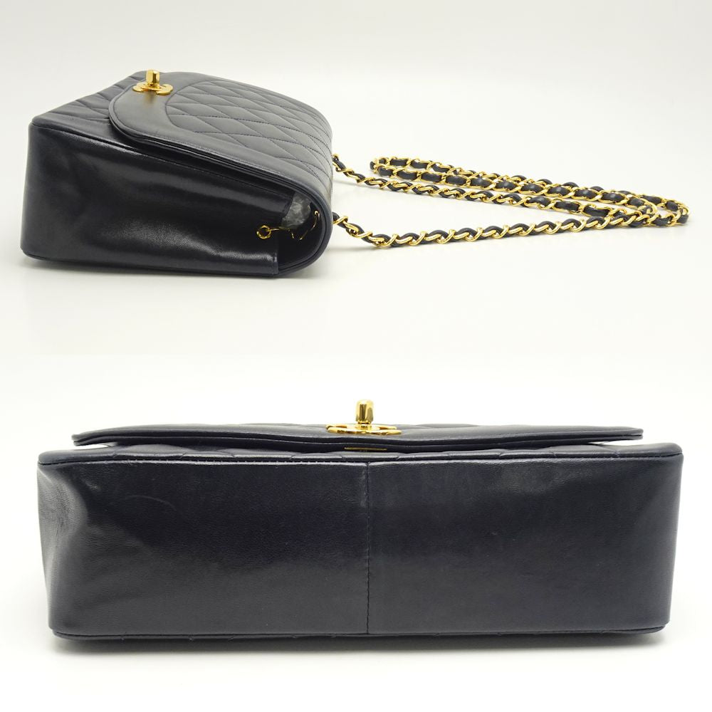 Chanel Shoulder Bag Diagonal Lambskin Navy Matelasse Chain