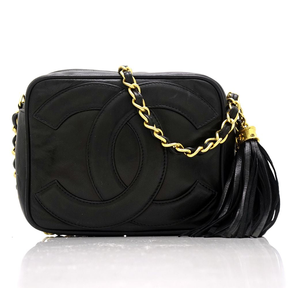 Chanel Shoulder Bag Crossbody Fringe Leather Black Jewelry