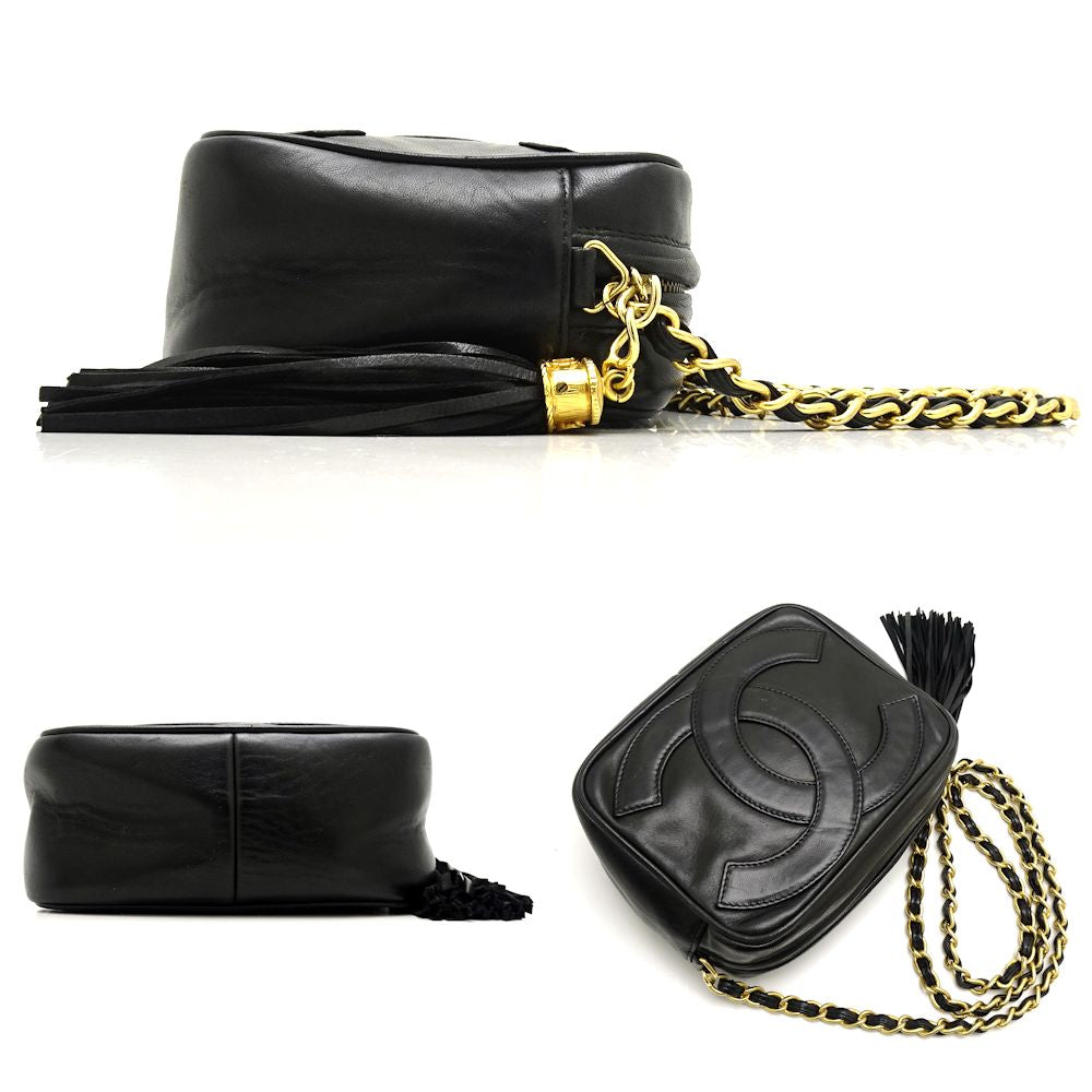 Chanel Shoulder Bag Crossbody Fringe Leather Black Jewelry