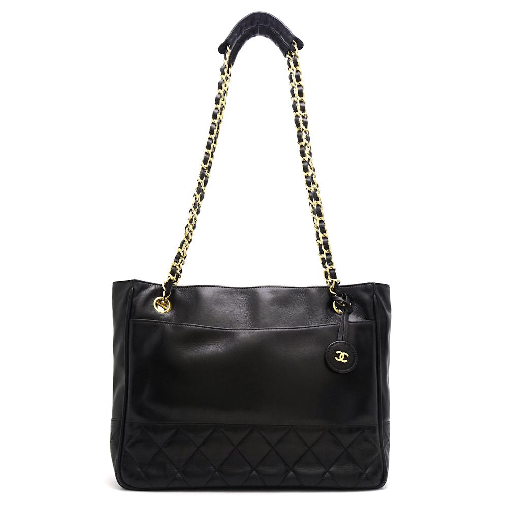 Chanel Chain Tote Bag x Metal Fittings Leather Black