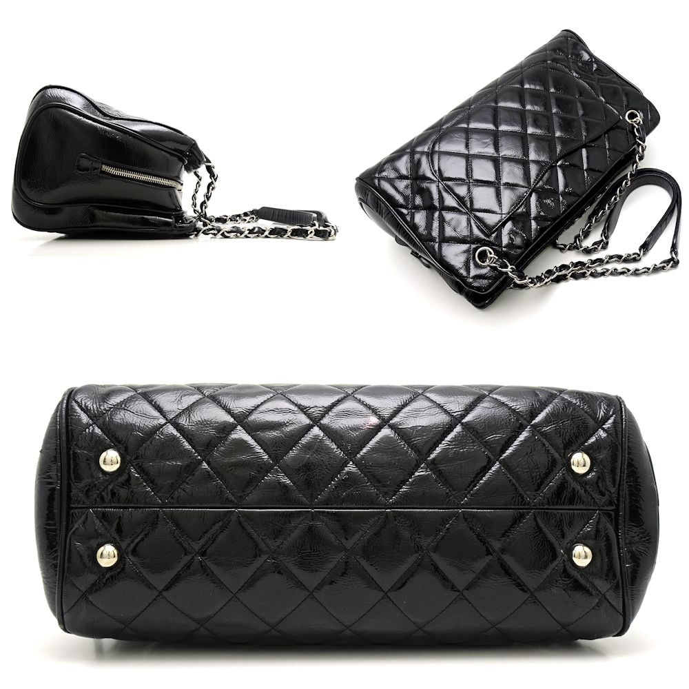 Chanel Chain Tote Bag Patent Leather Matelasse