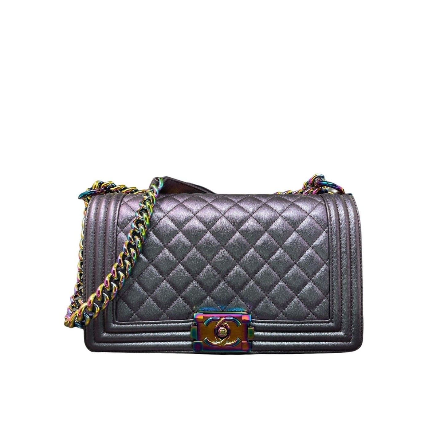 Chanel Chanel Boy New Bag Quilted Iridescent Goatskin Old Medium - Purple