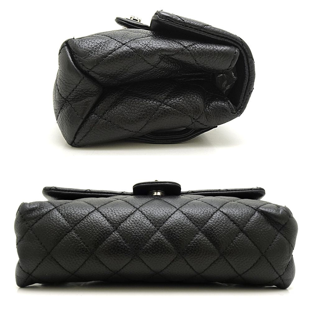 Chanel Waist Bag Caviar Skin x Metal Fittings Black Silver Handbag