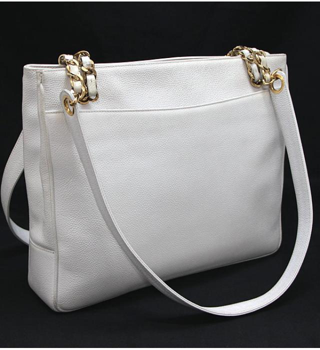 Chanel Dekakoko Mark Shoulder Tote Bag Caviar White Chain Shoulder Bag