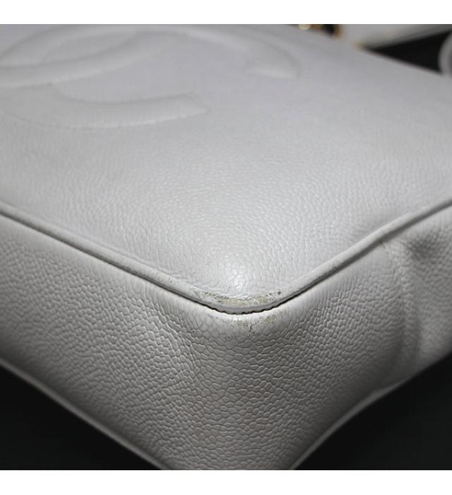 Chanel Dekakoko Mark Shoulder Tote Bag Caviar White Chain Shoulder Bag