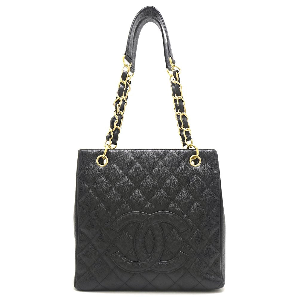 Chanel Tote Bag Caviar Skin Matelasse Black Skin Black