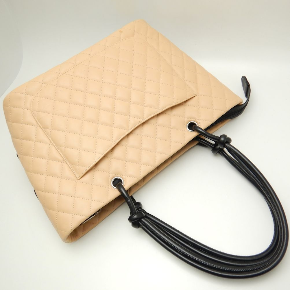 Chanel Cambon Line Tote Calf Black Beige Tote Bag