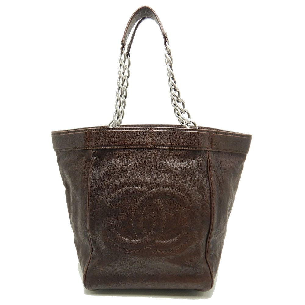 Chanel Tote Bag Caviar Skin Dark Brown Chain