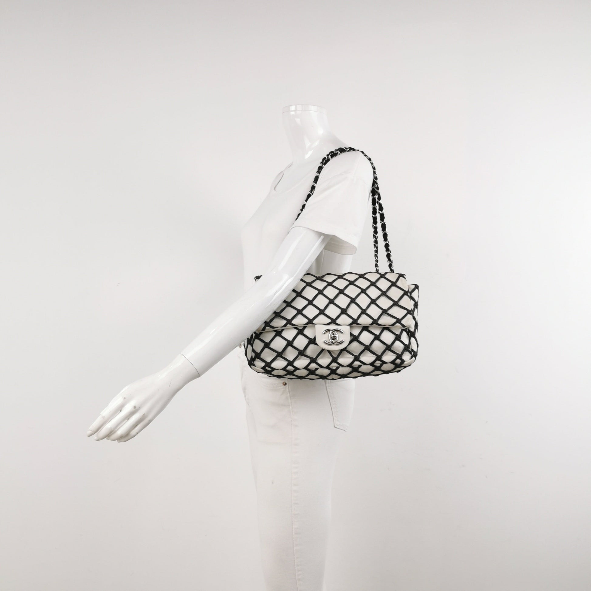 Chanel Lambskin Jumbo Canebiers Net Knots Flap White Handbag Flap White