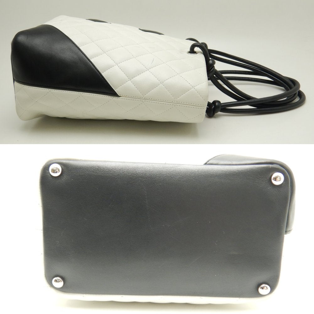 Chanel Cambon Line Tote Bag Lambskin x Black White