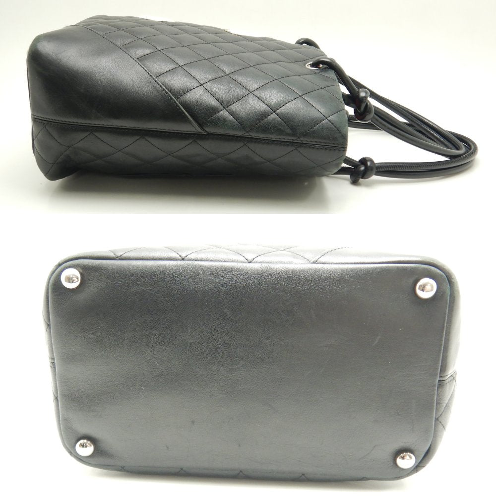 Chanel Cambon Line Tote Bag Calf x Black White