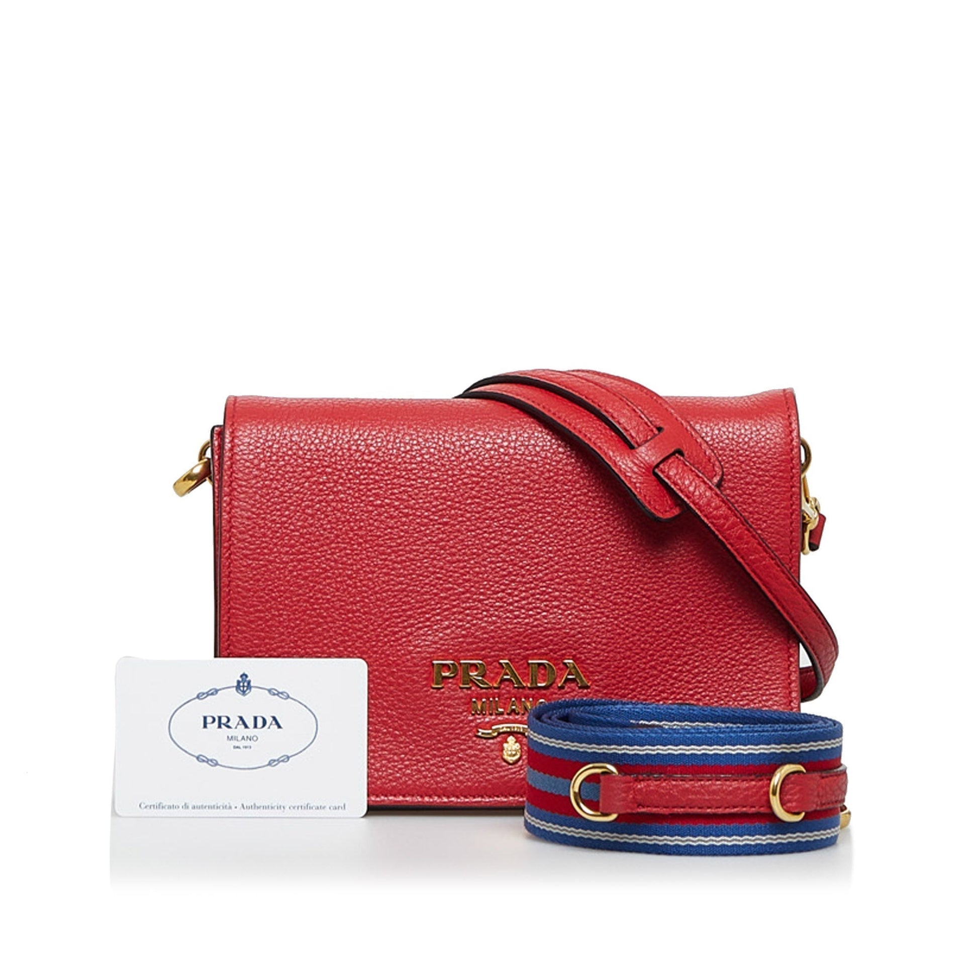 Prada Crossbody Bag Daino Vitello Red Gold