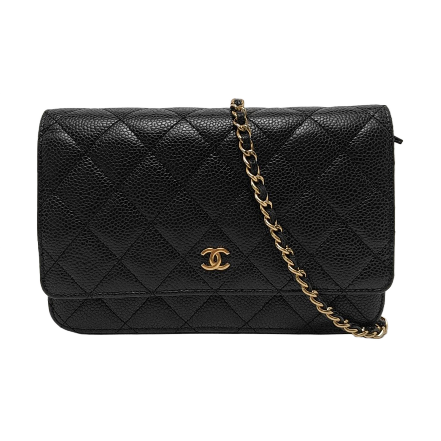 Chanel on Classic Flap Caviar Hardware -17 Black Gold Leather Wallet Case