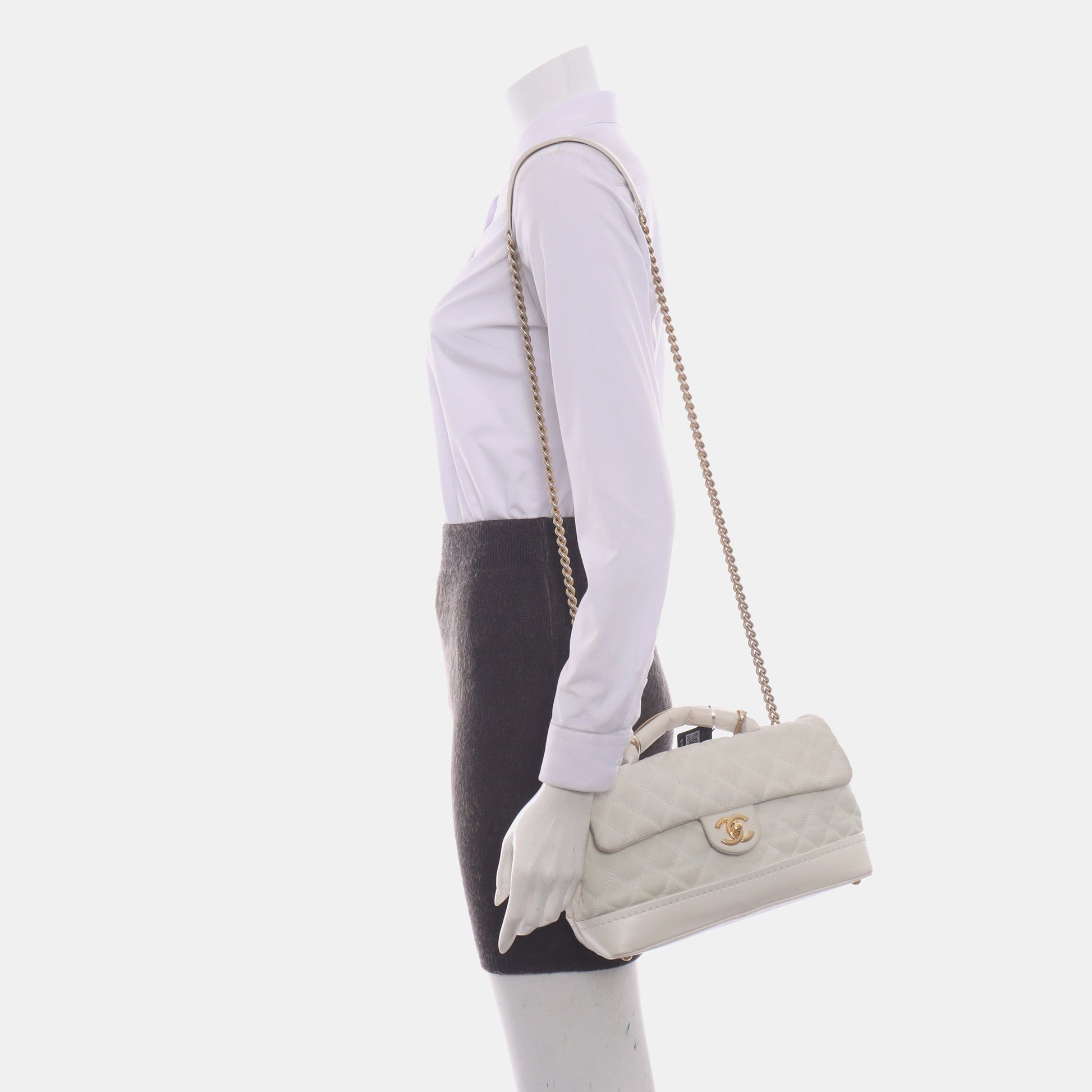 Chanel Global Trotter Flap Caviar White Leather Crossbody Bag