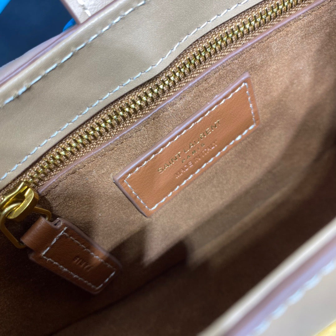 YSL Saint Laurent Le Fermoir 9.5in 24cm Brown Shoulder Bag