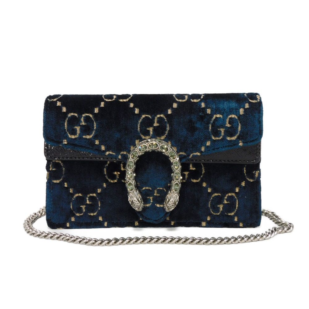 Gucci 9TIBN Velvet x Tiger Leather Patent Calf Blue Shoulder Bag