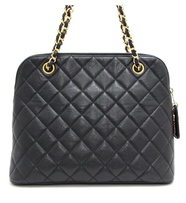 Chanel Shoulder Hand Bag Caviar Skin Matelasse Black Shoulder Bag