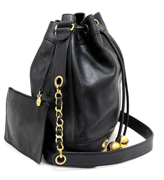 Chanel Triple CocoMark Drawstring Shoulder Bag Black Jewelry