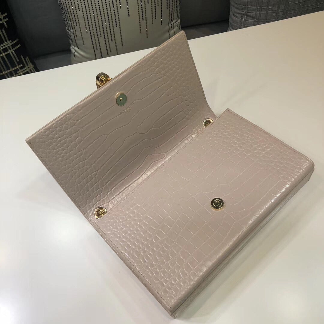YSL Saint Laurent Kate Tassel Embossed 7.8in 20cm Beige Small Chain Handbag