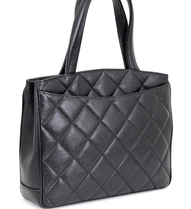 Chanel Tote Bag Handbag Caviar Skin Matelasse Black