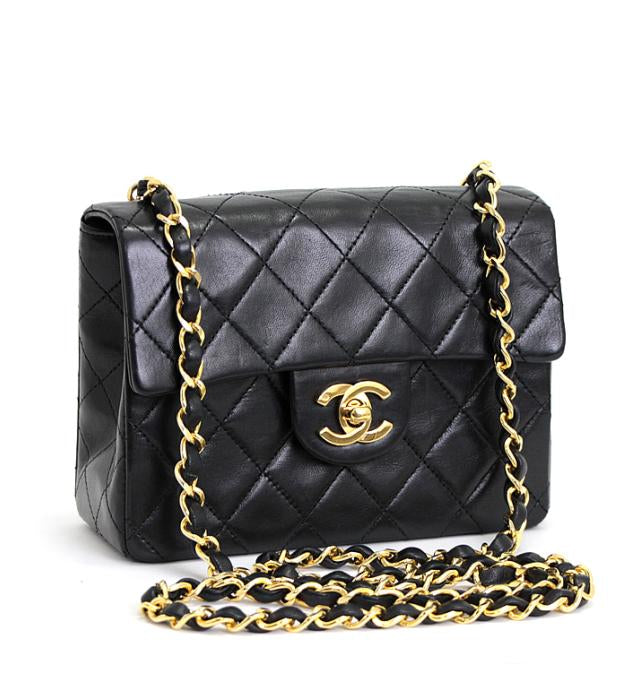Chanel Chain Shoulder Bag Lamb Matelasse Black