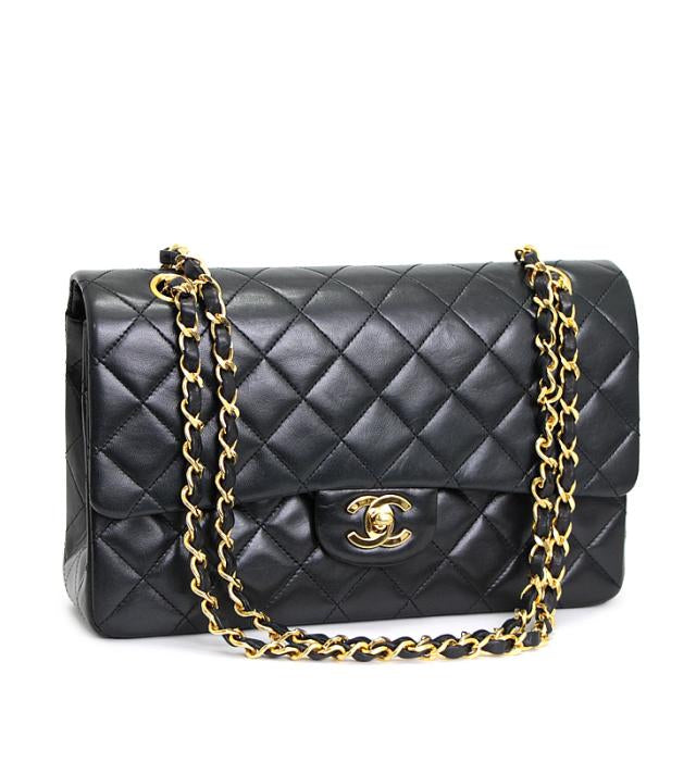 Chanel 25 Shoulder Bag W Flap Lamb Matelasse Black Black 1