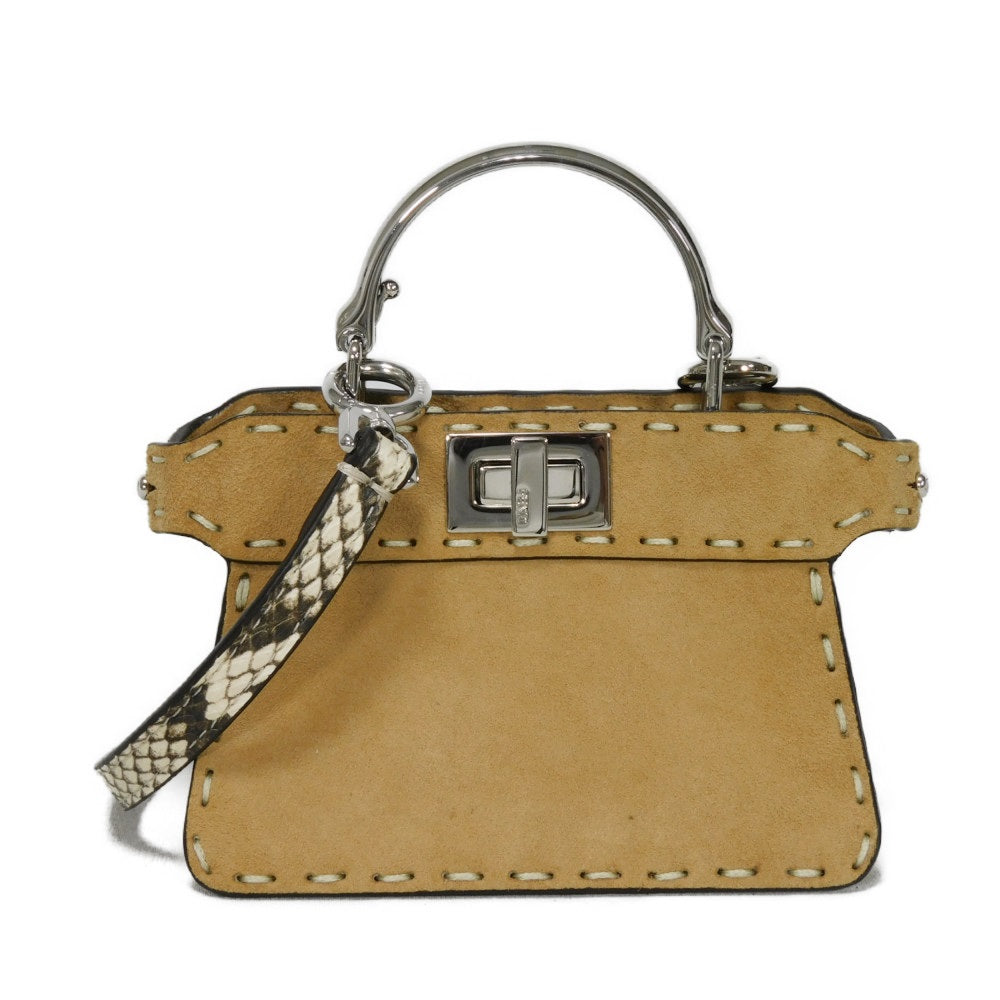 Fendi Handbag 7As106 Snake 2Way Shoulder Bag In Celeria Suede Brown Micro
