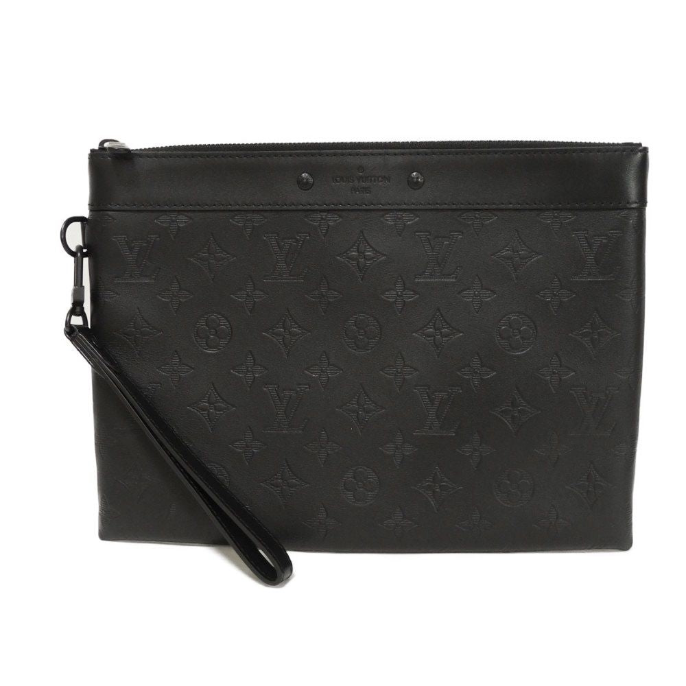 Louis Vuitton M81570 Shadow embossing Noir Current Monogram Leather Black Logo Clutch Bag