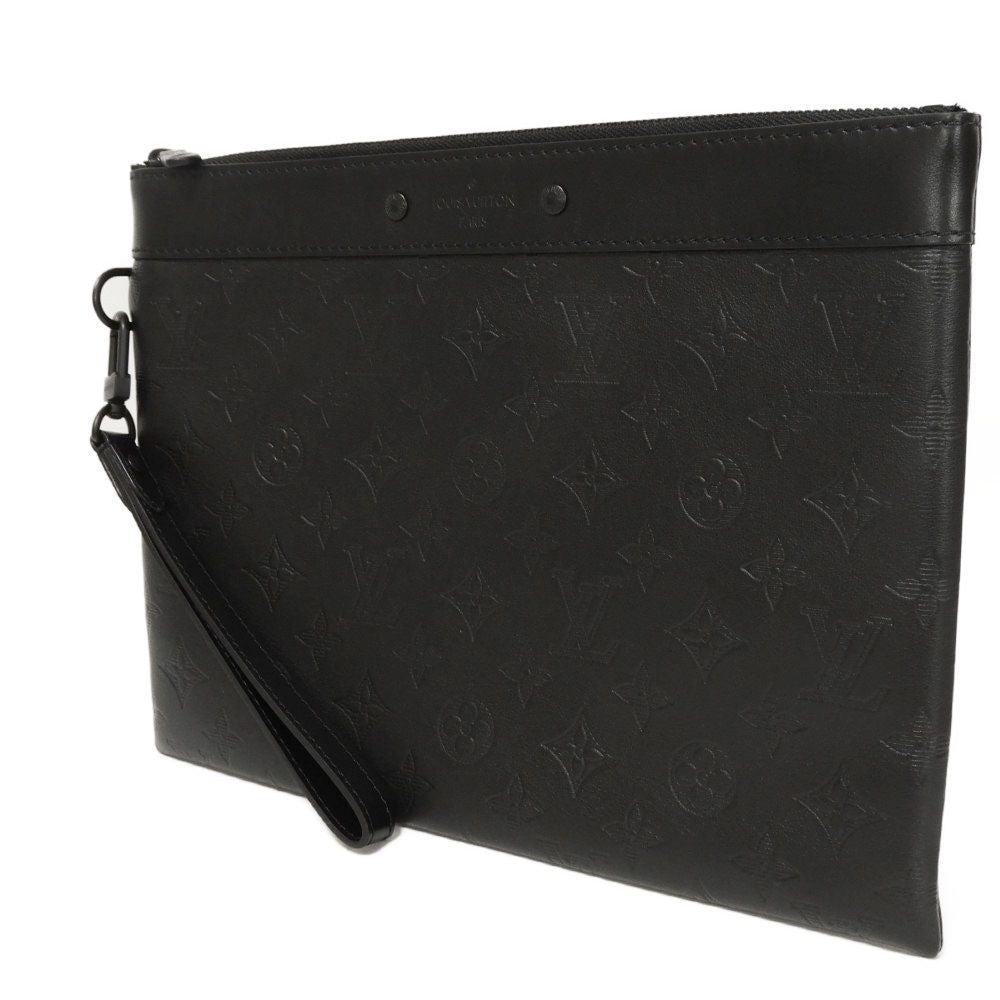 Louis Vuitton M81570 Shadow embossing Noir Current Monogram Leather Black Logo Clutch Bag