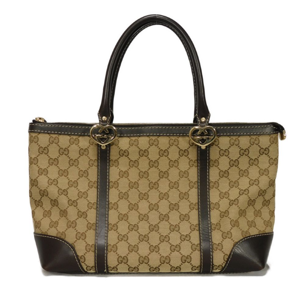 Gucci GG x GG Lovely Heart Leather Canvas Calf Beige Tote Bag