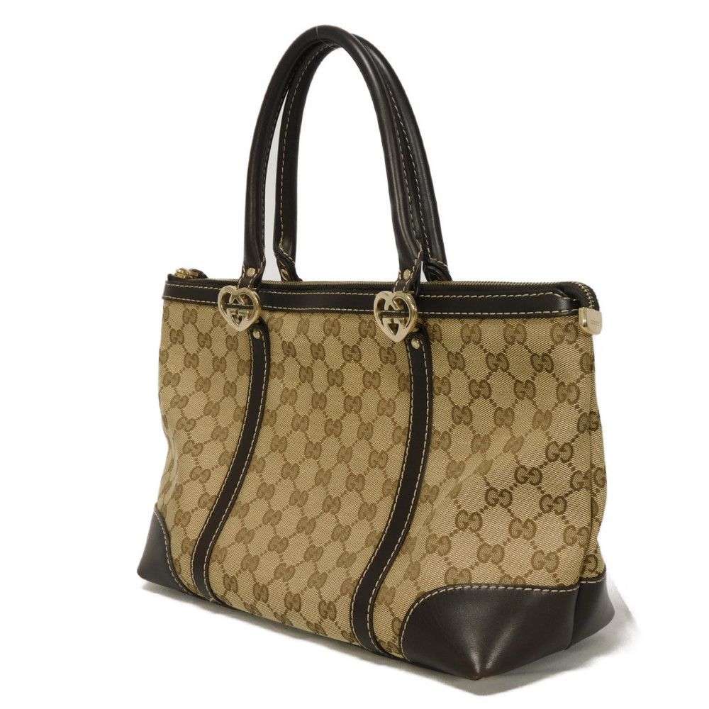 Gucci GG x GG Lovely Heart Leather Canvas Calf Beige Tote Bag
