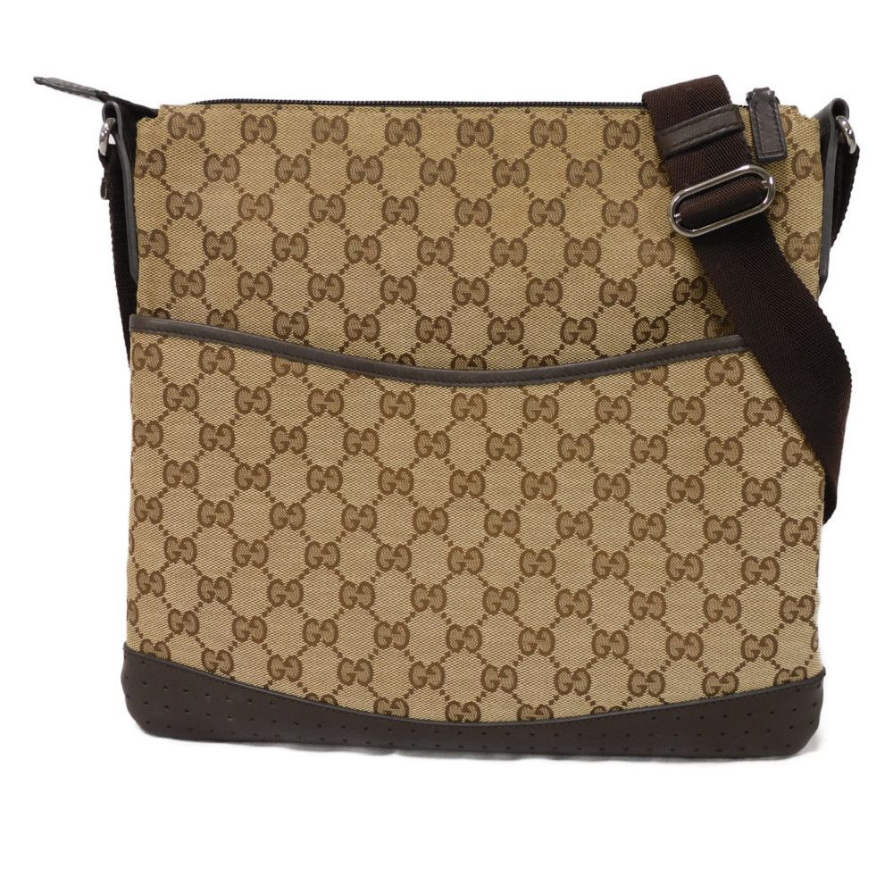 Gucci GG x GG Perforated messenger Leather Canvas Calf Beige Shoulder Bag
