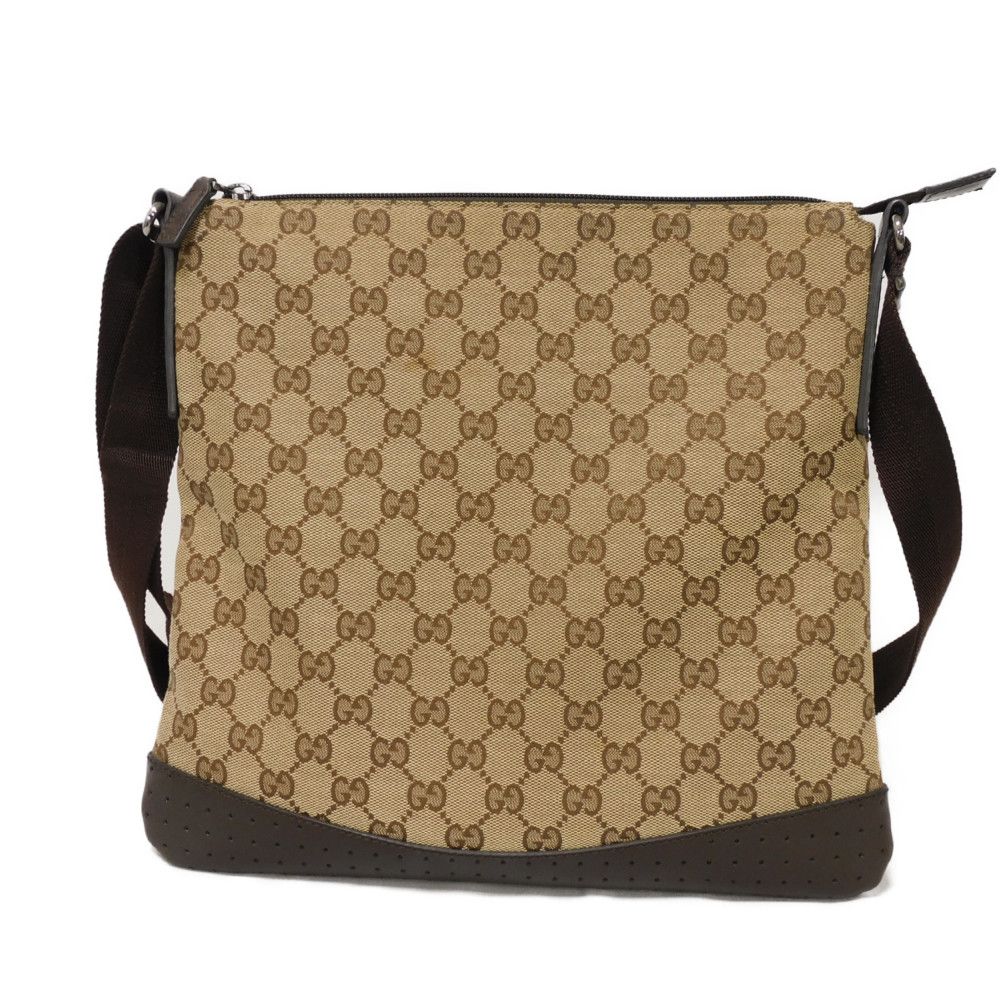Gucci GG x GG Perforated messenger Leather Canvas Calf Beige Shoulder Bag