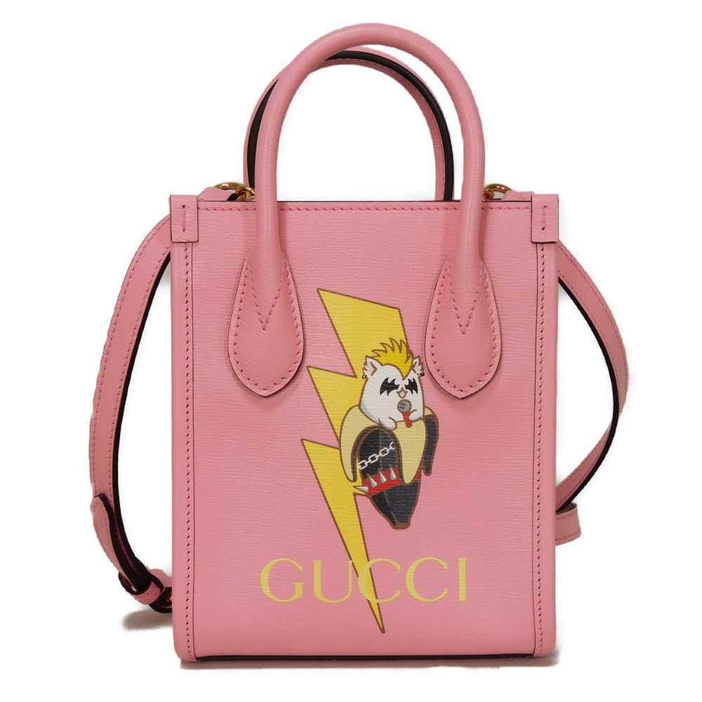 Gucci Bananya Tote Textured 2Way Shoulder Bag Leather