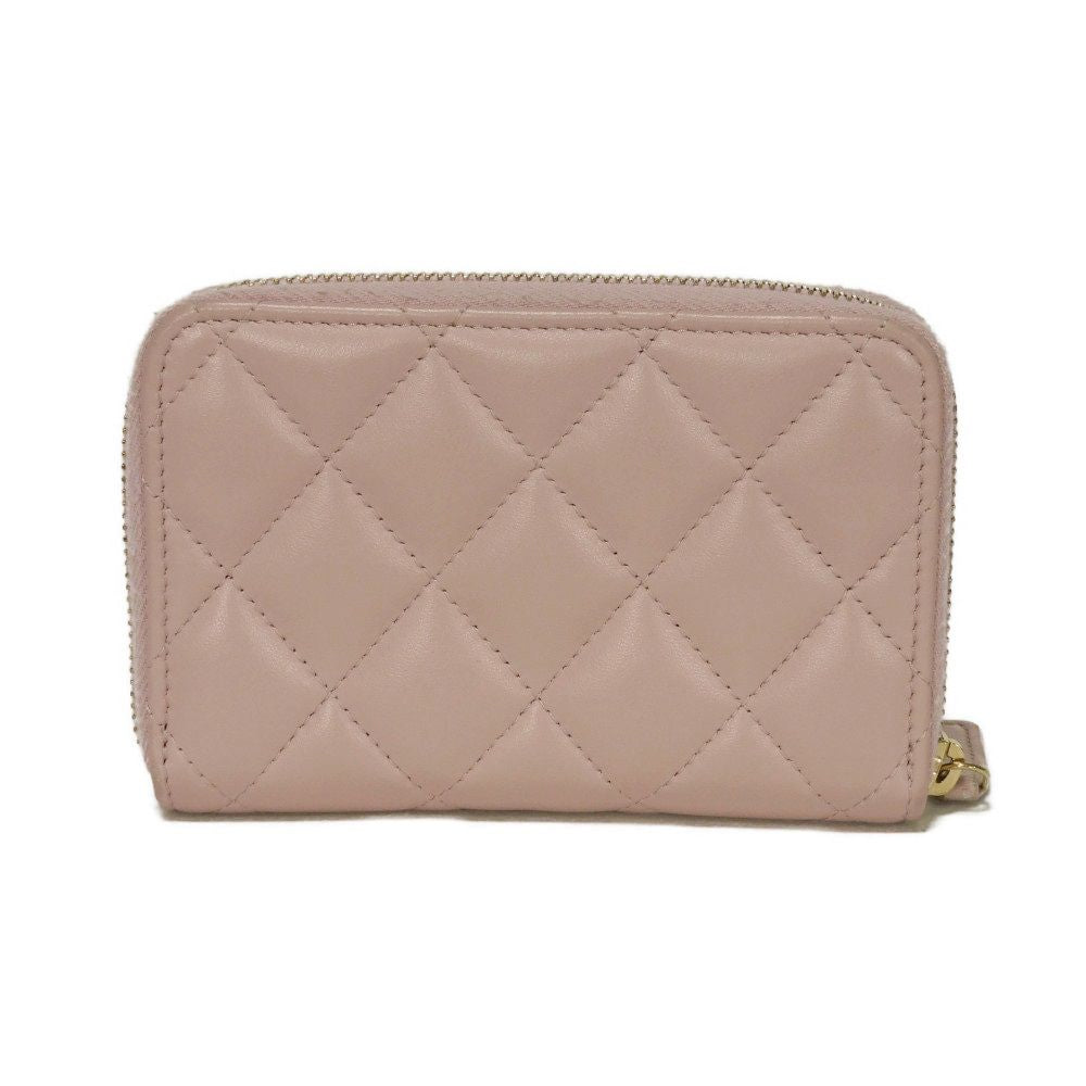 Chanel Coin lambskin Matrasse Coco Pearl Zip Pink Beige Wallet Case