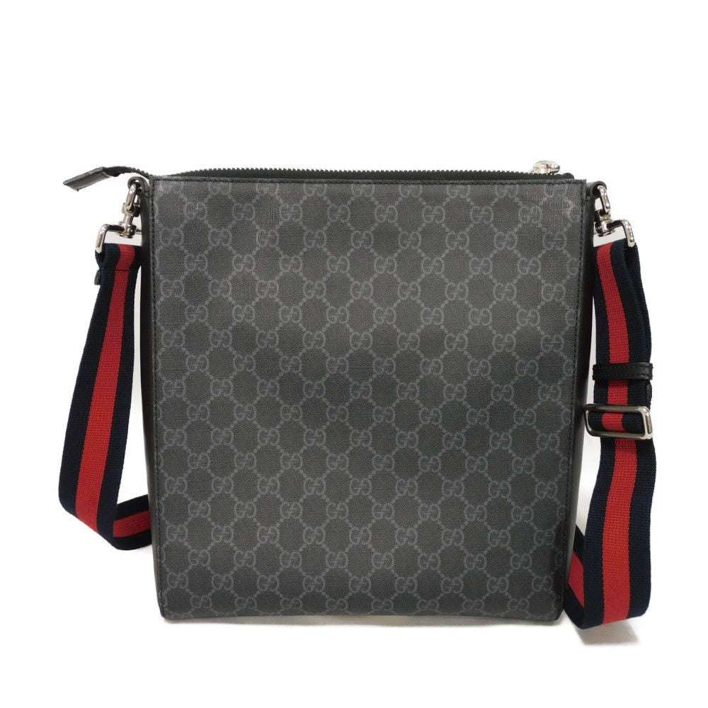 Gucci 9F23N GG Supreme polyurethane processing Leather Canvas Calfskin Black Shoulder Bag