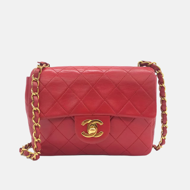 Chanel Classic Flap Square Lambskin 24k HW Red Gold Mini Bag Gold Hw