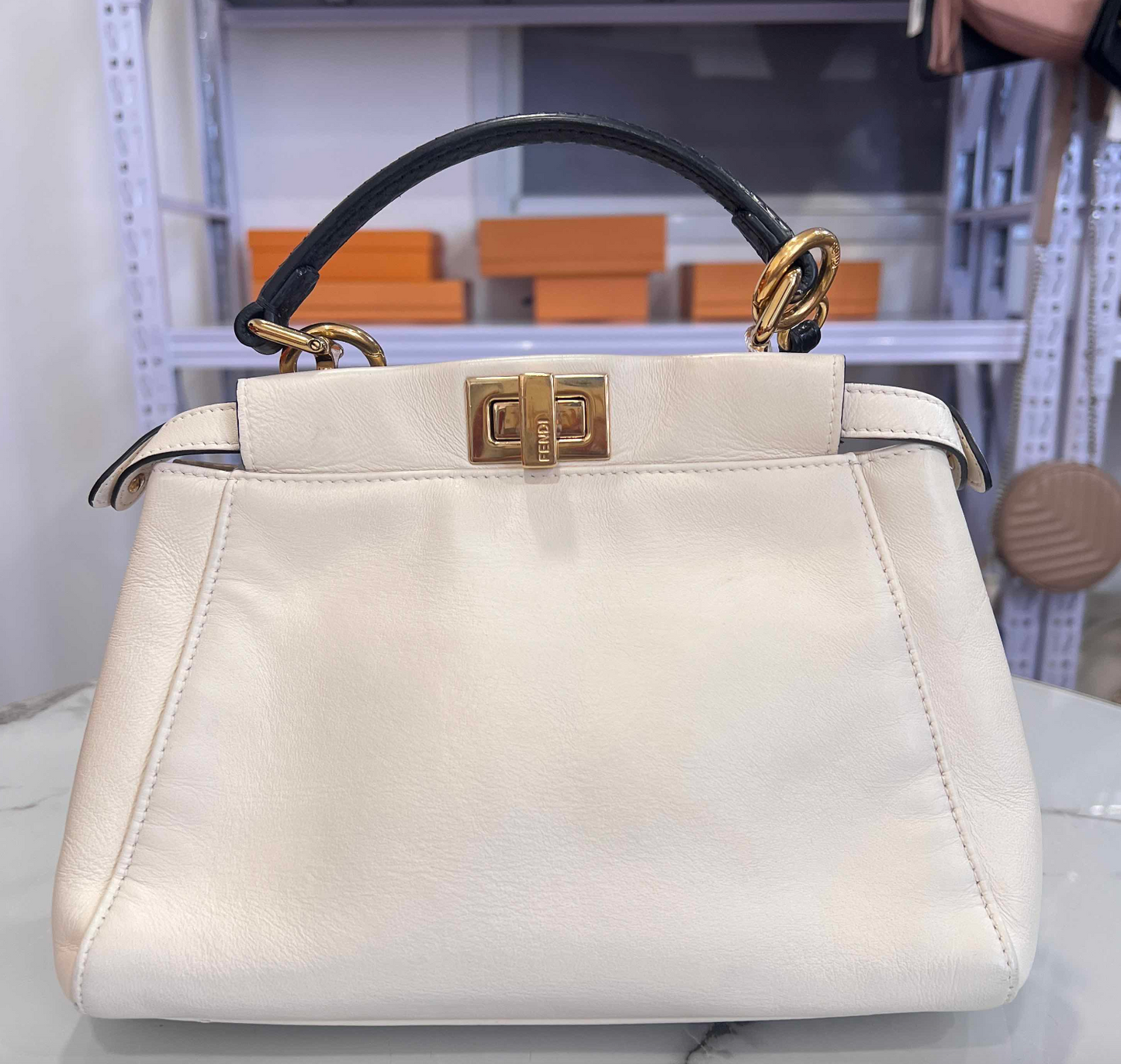 Fendi Handbag Peekaboo Iconic in B20-66 White Mini Mini Bag