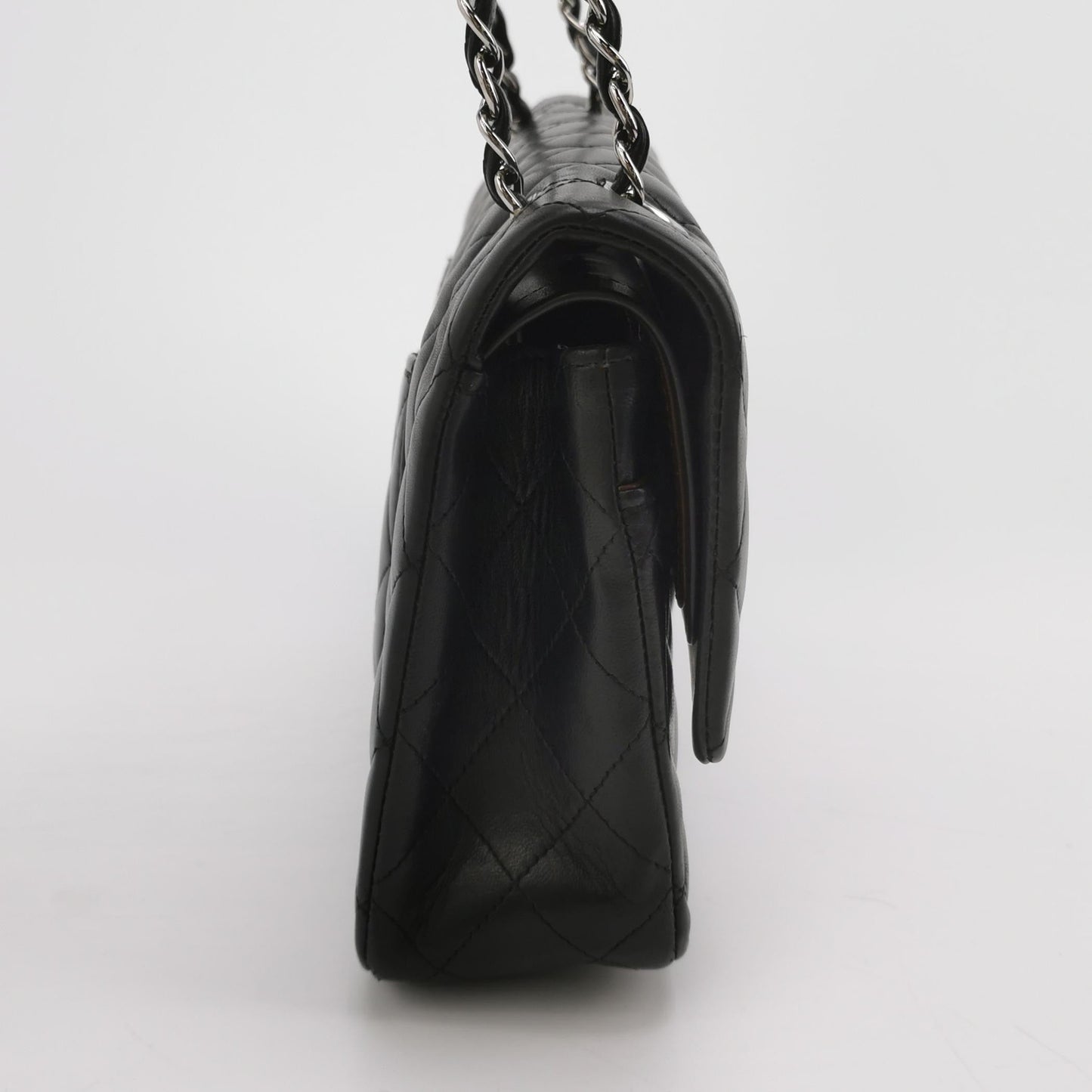 Chanel Timeless Classic Flap Lambskin Hardware -08 Black Silver Leather Handbag