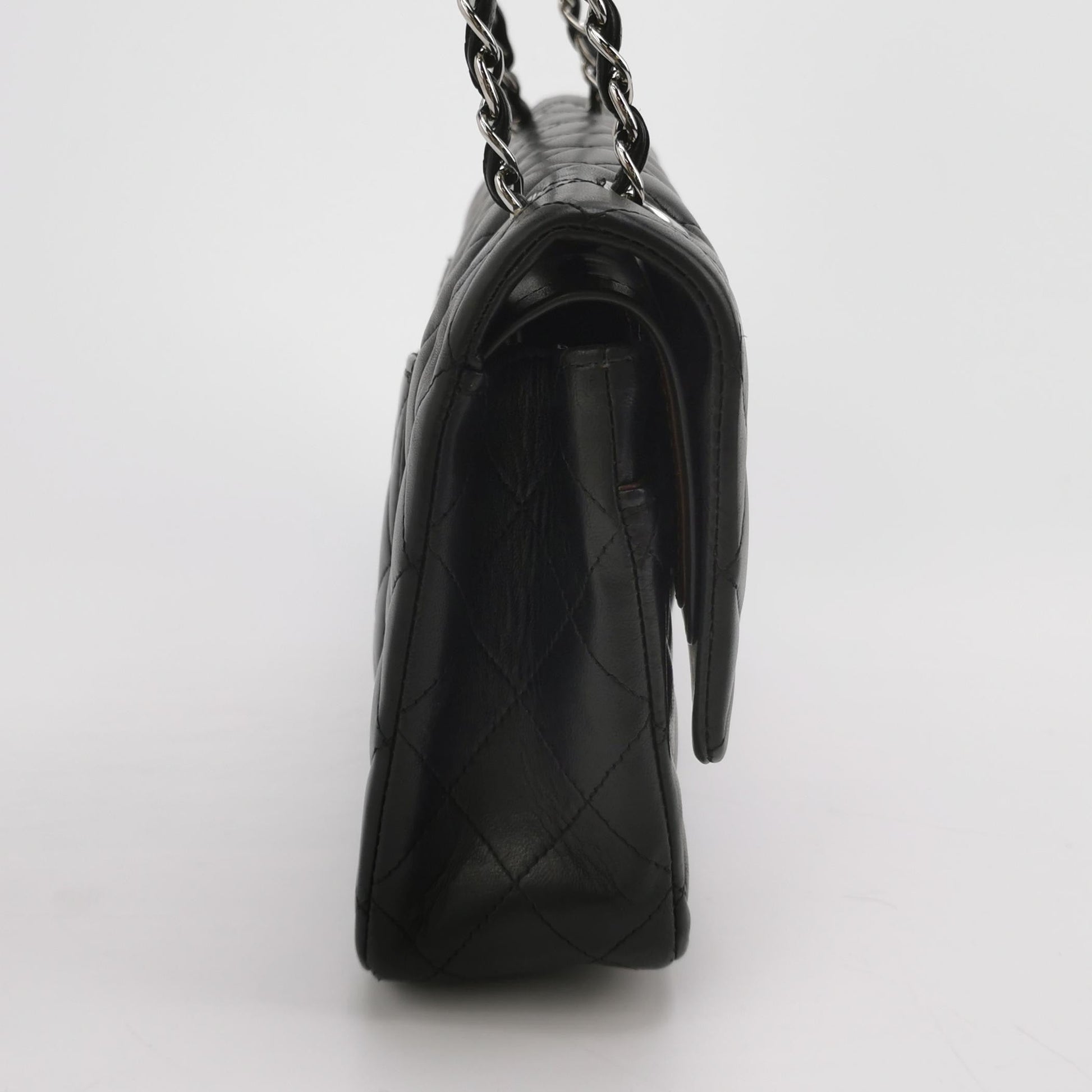 Chanel Timeless Classic Flap Lambskin Hardware -08 Black Silver Leather Handbag