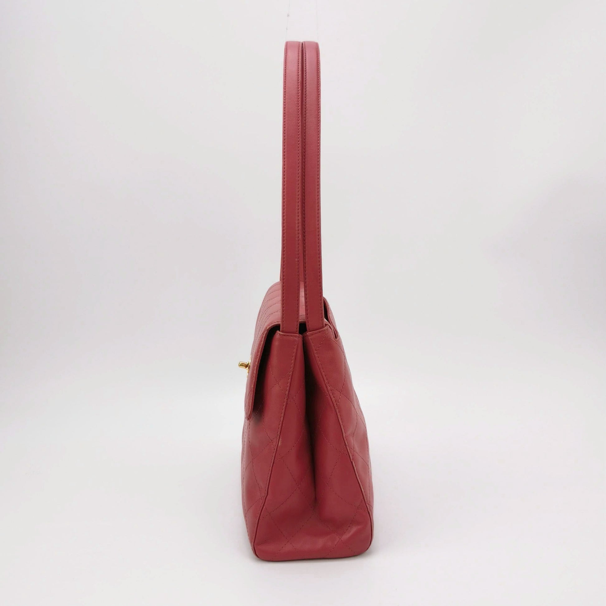Chanel Kelly Top Handle Lambskin 24k Hardware Red Gold Leather Handbag