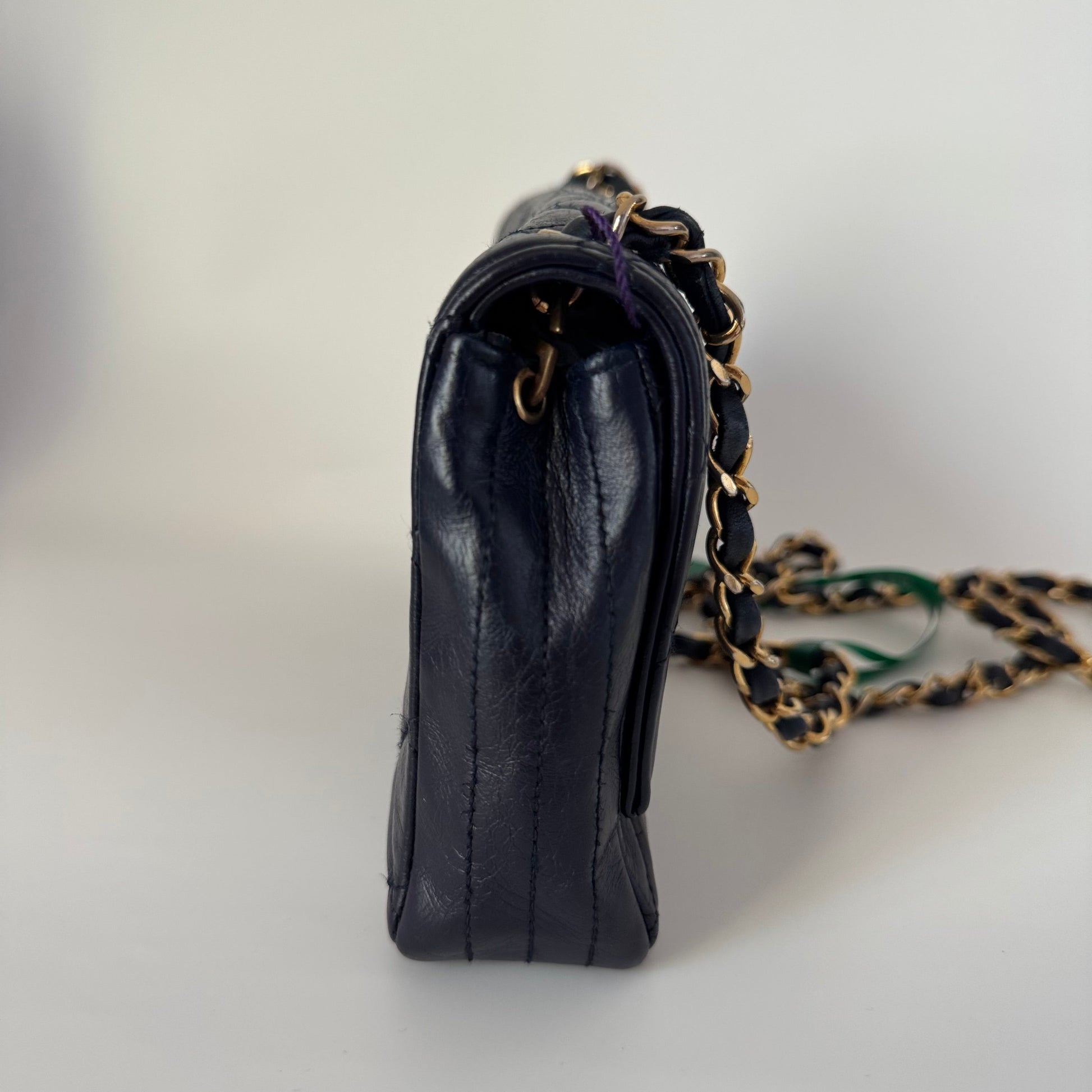 Chanel Classic Flap Navy Lambskin Mega CC Gold Mini Bag