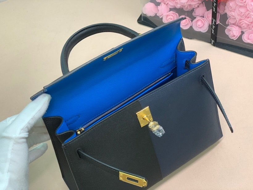 Top Quality Kelly Sellier Epsom Bag Navy Black Blue Shoulder Bag