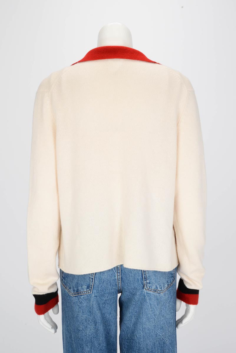 Chanel Ecru & Red Cashmere Open Cardigan Fr 46 Bag