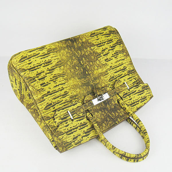 Hermes Luxury Birkin Cm Lizard Pattern Handbag Yellow Silver Travel Bag