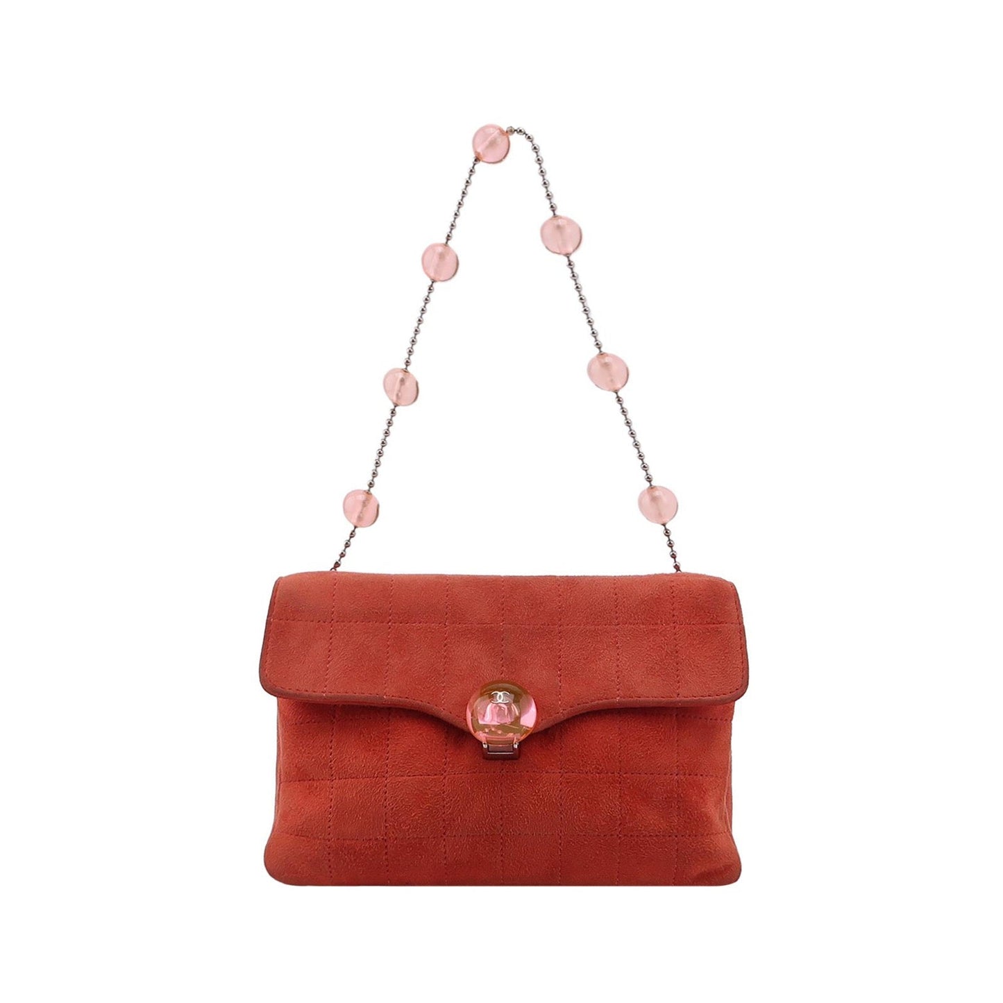 Chanel Coral Suede Flap Envelop Square Quilted Red Handbag