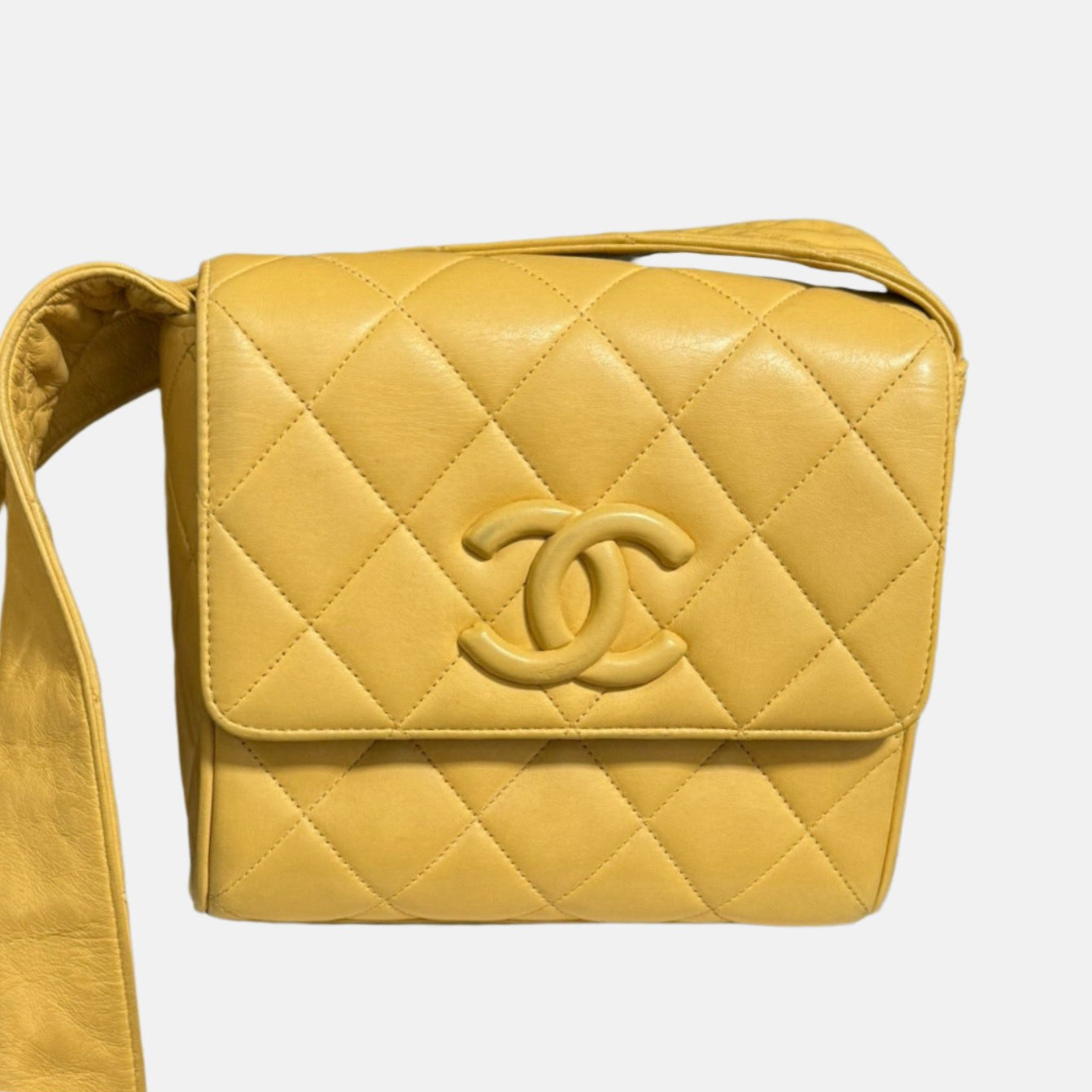 Chanel Flap Yellow Lambskin Leather Crossbody Bag