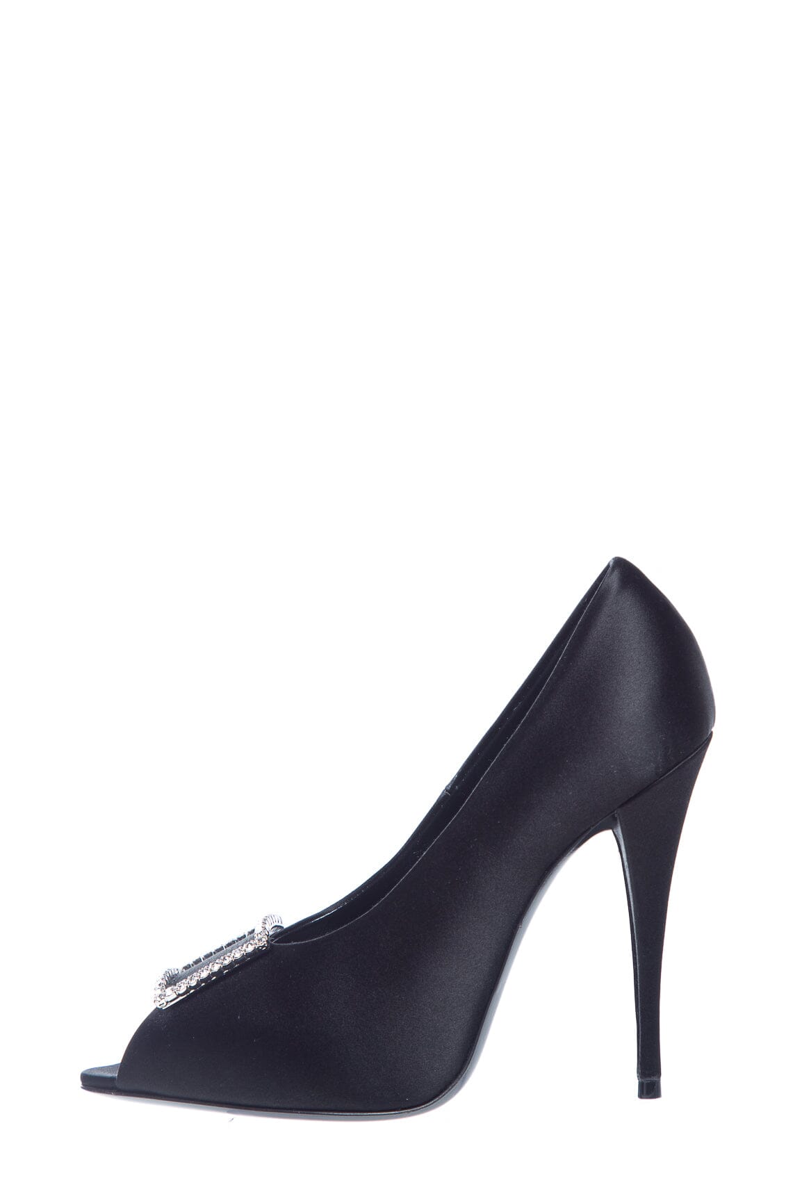 YSL Saint Laurent Peep Toe Heels SZ 38.5 Satin Black Shoes