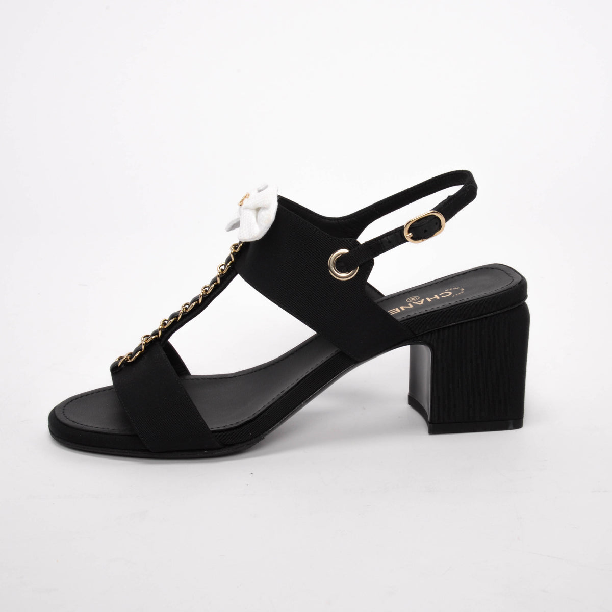 Chanel Black Grosgrain Bow CC Sandals 39 for Women