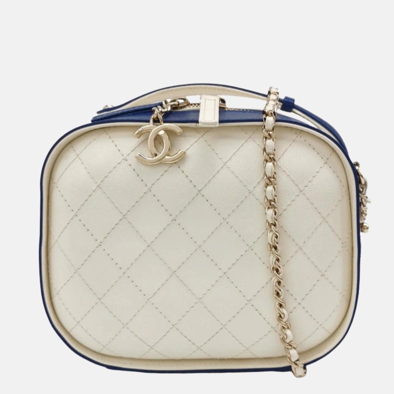 Chanel Crumpled Calfskin Vanity White Blue Small Crossbody Bag